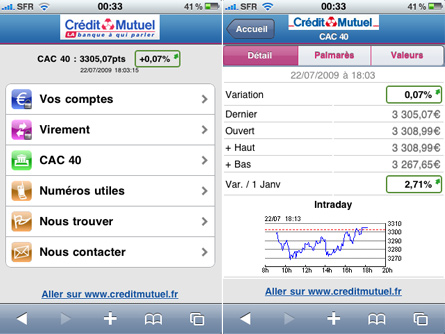 Version mobile du site du Crédit Mutuel