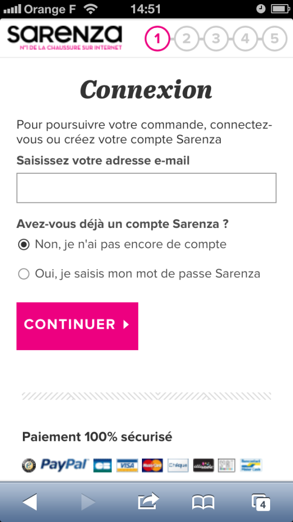 Panier d'achat chez Sarenza.com