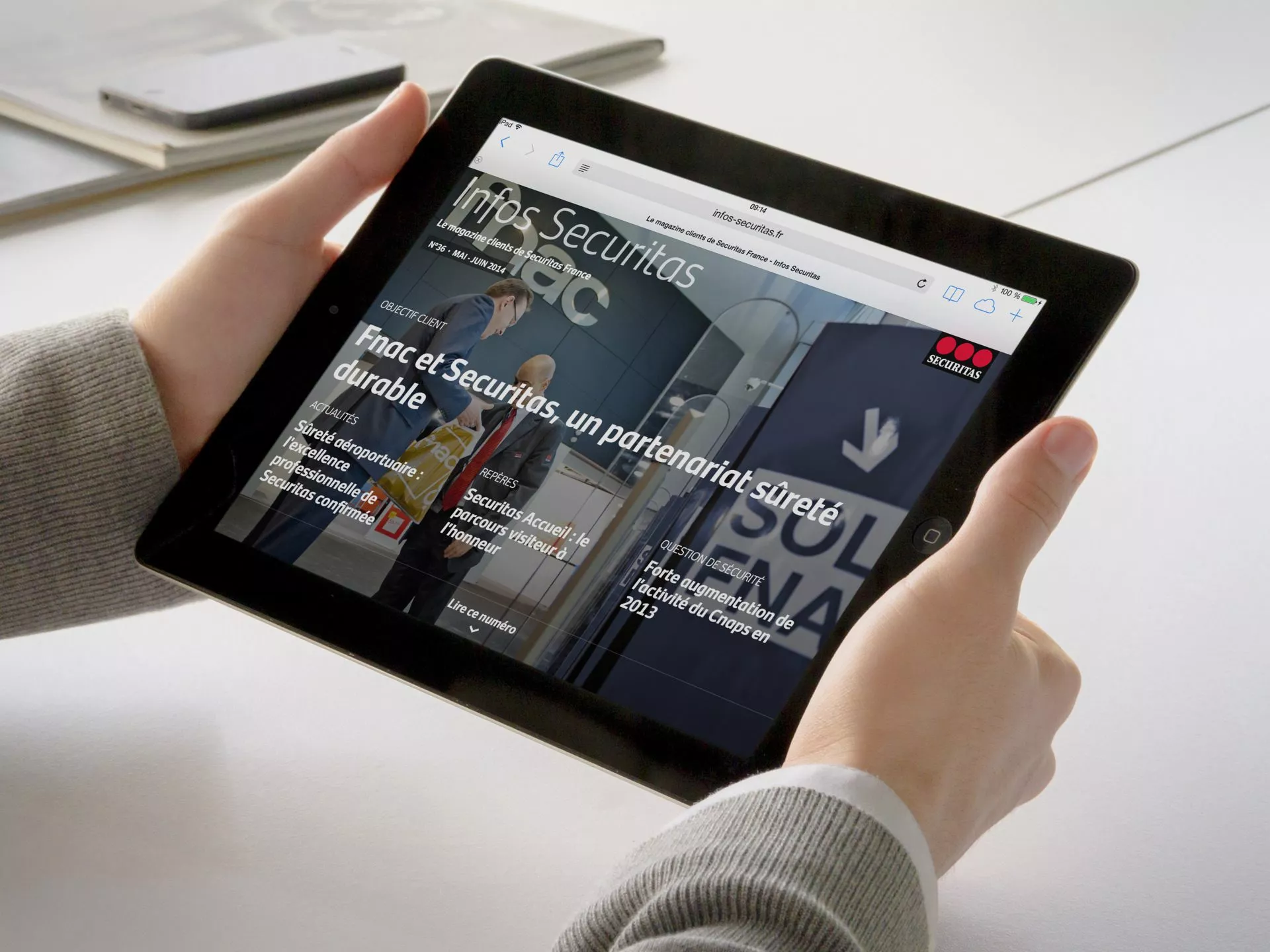 Le web-magazine Infos Securitas vu sur tablette