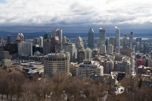 Montreal skyline from the top of Mount Royal during winter, Quebec, Canada.