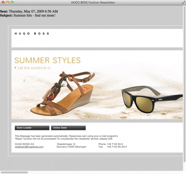 Exemple de vertical scrolling dans une campagne e-mailing d'Hugo Boss