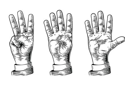 Set gestures of hands counting from zero to five