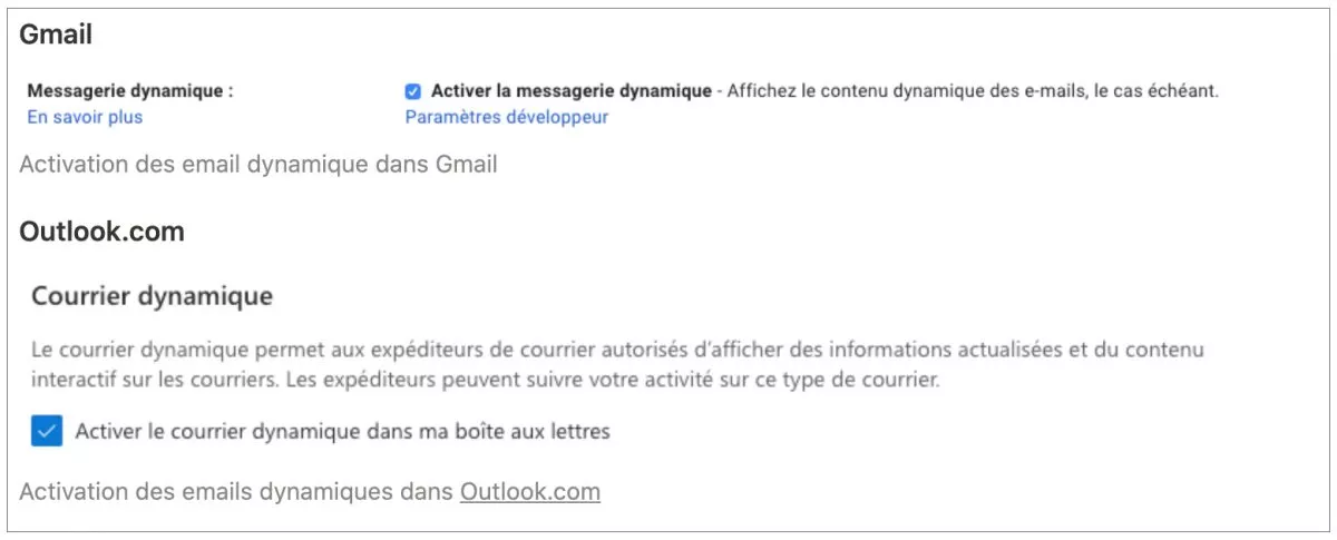 Activation des Emails dynamiques Google AMP