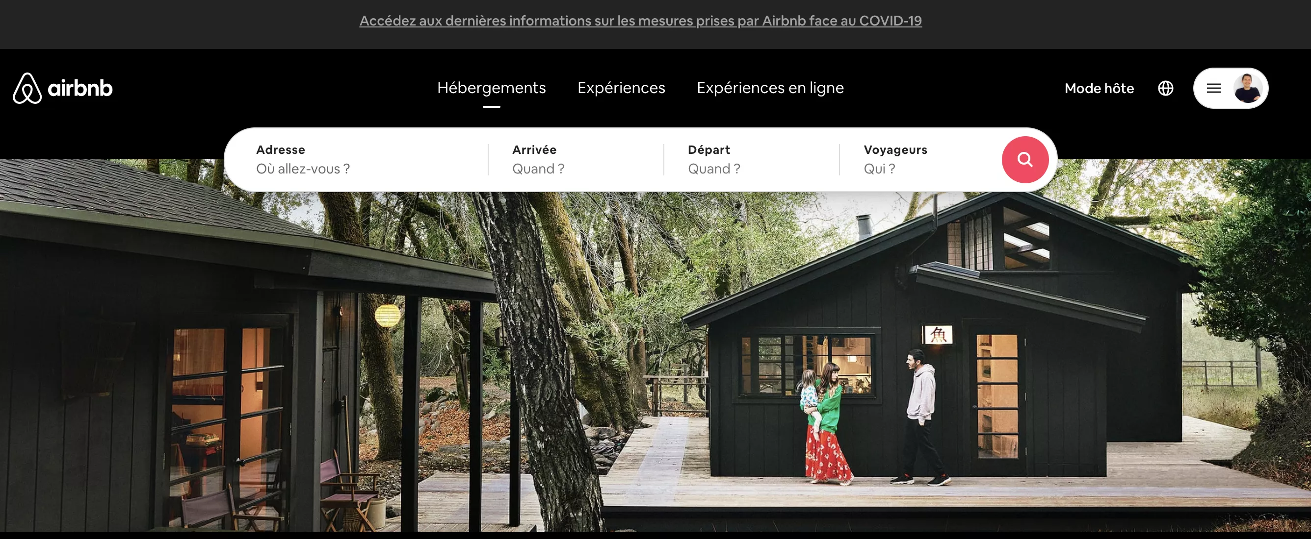 Page d'accueil de Airbnb