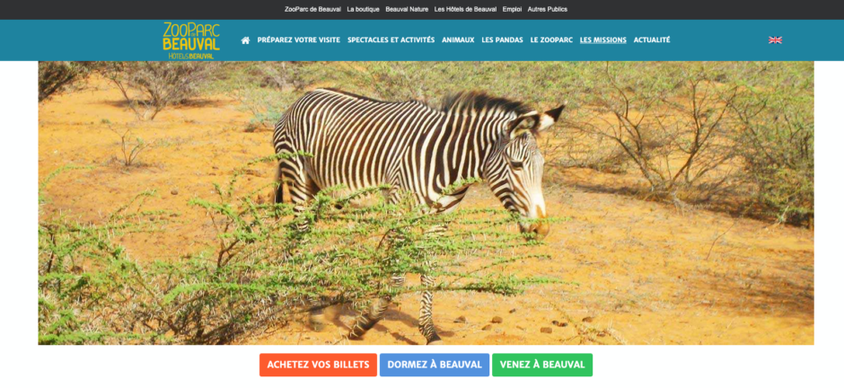La home-page du ZooParc de Beauval avant sa refonte