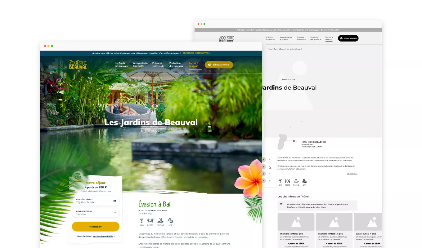 maquette et wireframe page hotel