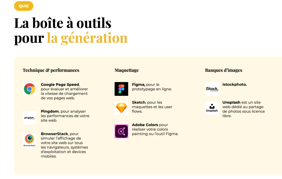 La boîte à outils génération