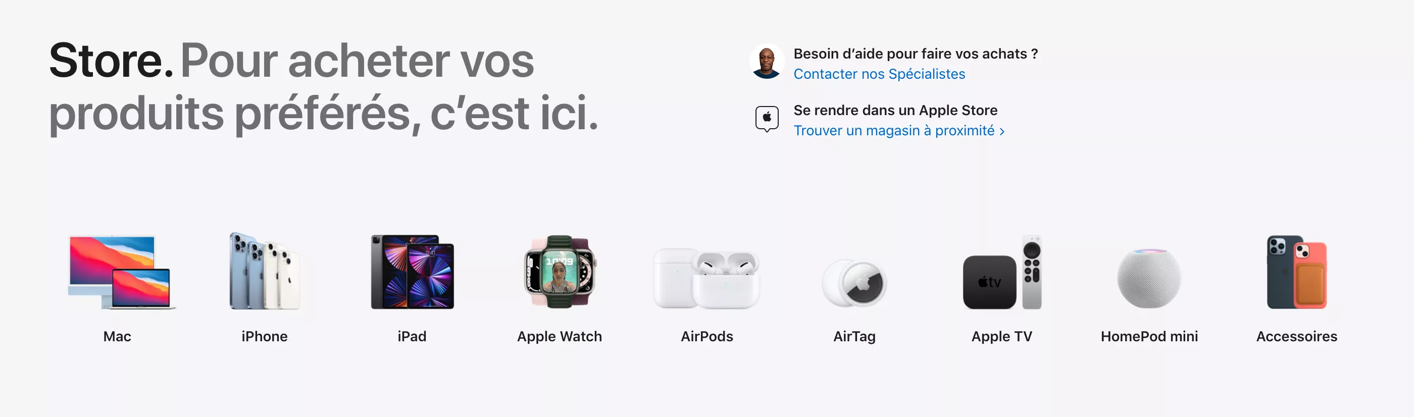 Exemple d'UX writing sur la page d'accueil du site d'Apple.