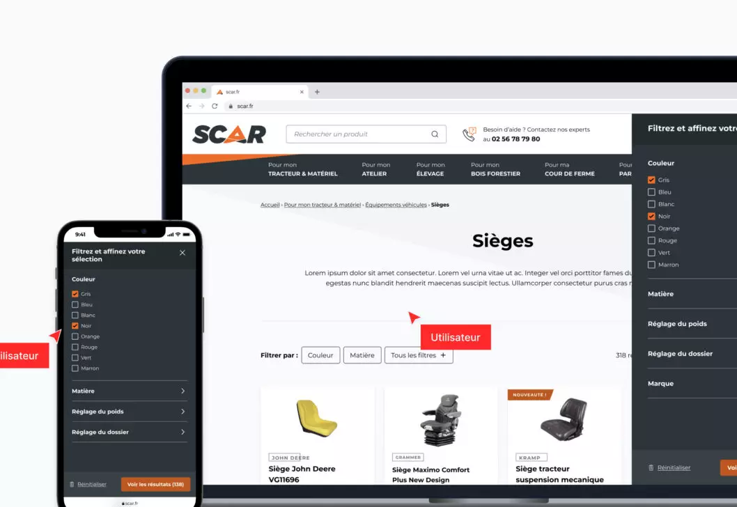 Pages d'accueil du site e-commerce SCAR
