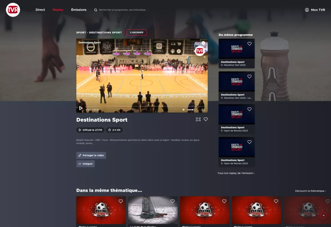 Capture d'écran d'une page du site TVR