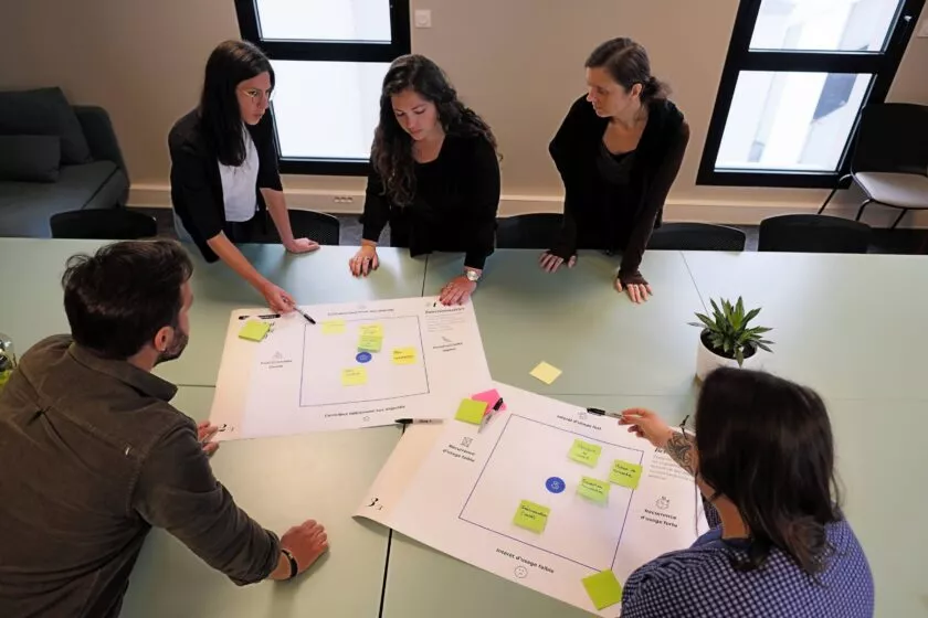 Atelier de design thinking à Rennes chez LunaWeb avec 5 personnes réunies autour d'une table