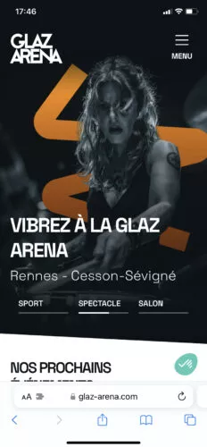Capture d'écran sur mobile du site Glaz Arena