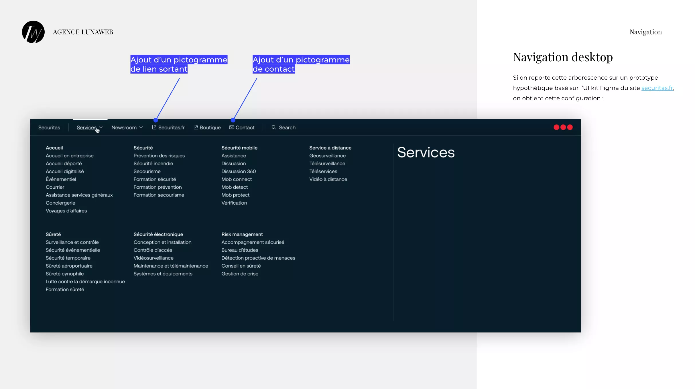 Navigation desktop sur le site Securitas