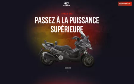 capture d'écran Kymco CV3 landing page