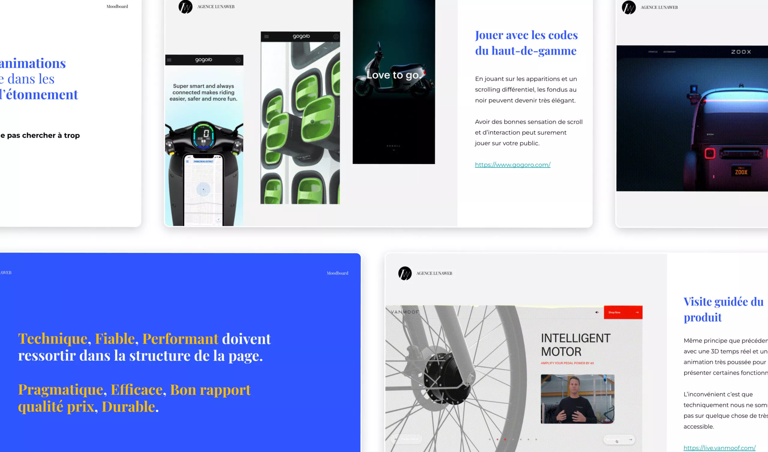 Extraits du moodboard proposé à Kymco pour la landing page de lancement du scooter CV3.