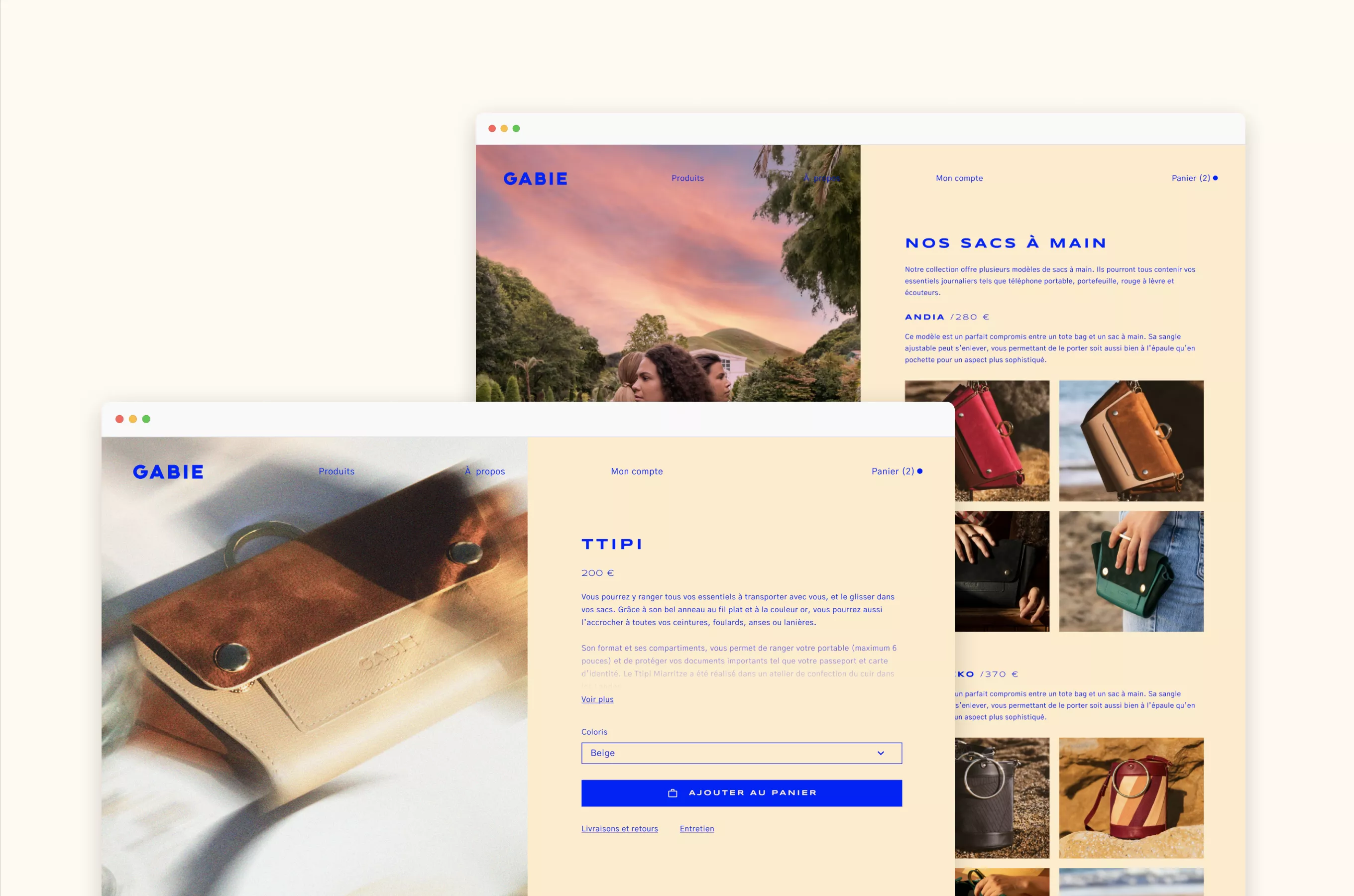 Two pages view desktop gabie maroquinerie