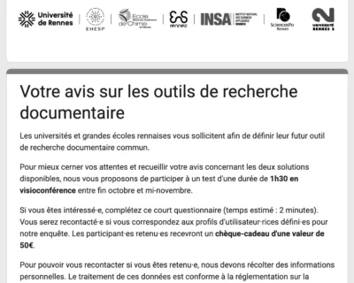 Capture écran questionnaire de recueil et filtrage