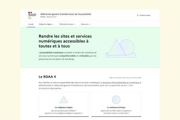 Capture d'écran du site du Référentiel général d'amélioration de l'acessibilité (RGAA)
