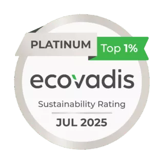 médaille Platinium ecovadis sustainability rating: top 1%, july 2025.