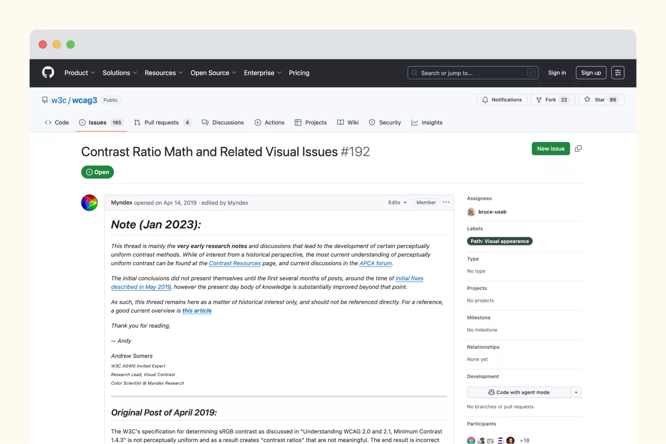 Capture d'écran du ticket Github originel
